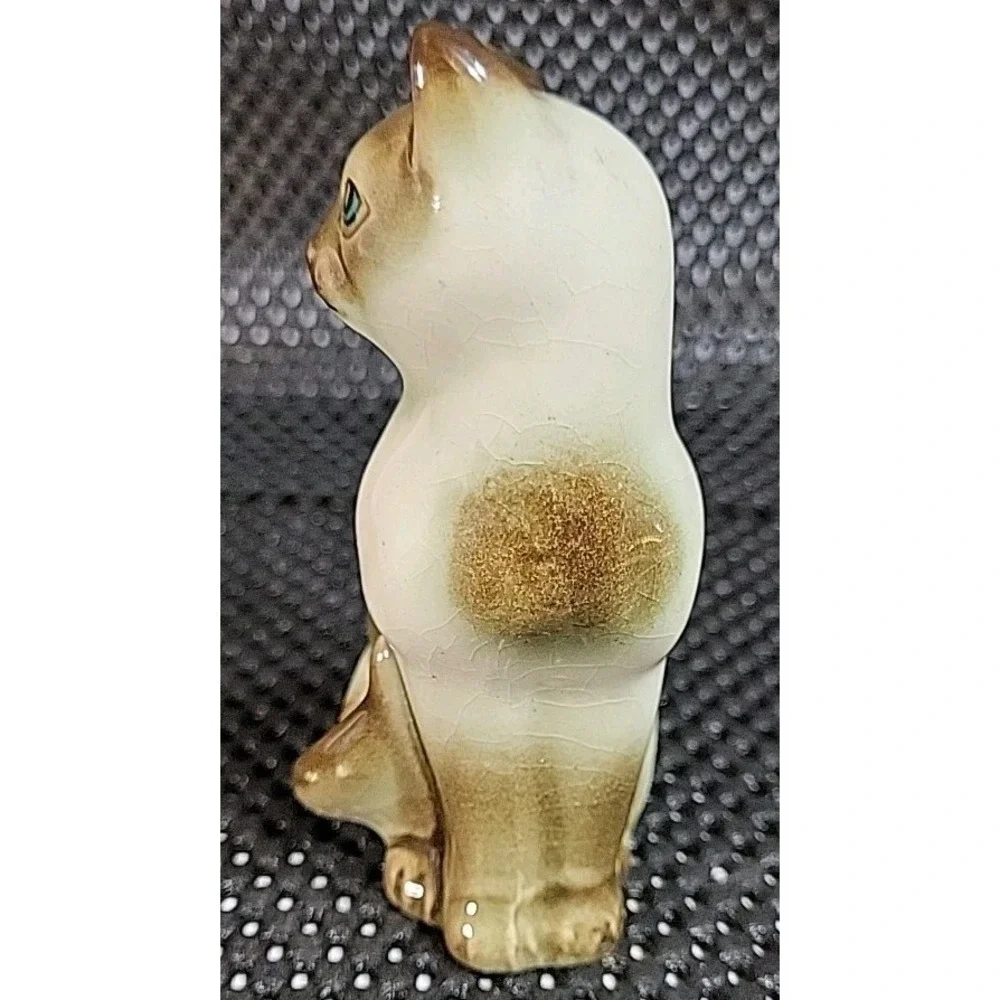Vtg MCM Ceramic Siamese Cats Salt Pepper Figurines Turquoise Color Eyes Japan